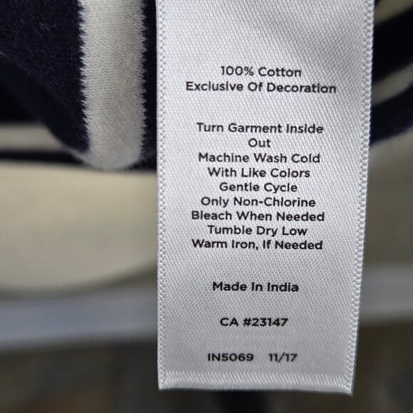 Talbots Petite Size Large Blue White Striped Shift Dress 3/4 Sleeve Embroidery - Picture 8 of 10